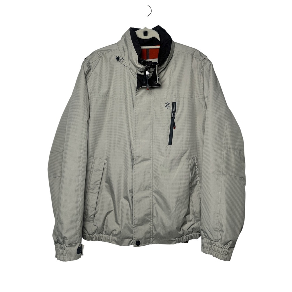 IZOD PerformX Men's Grey Fleece Lined Windbreaker Jacket Hooded Size Large